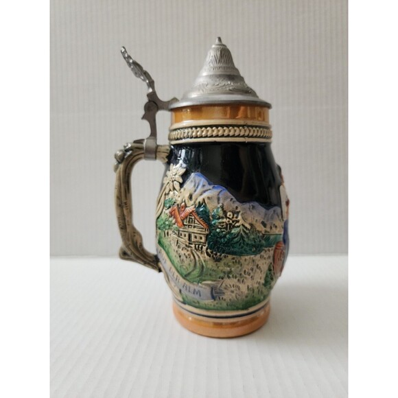 Beer Stein with Lid Western Germany da ist es schon auf der Alm Mountain Meadow - Picture 4 of 10